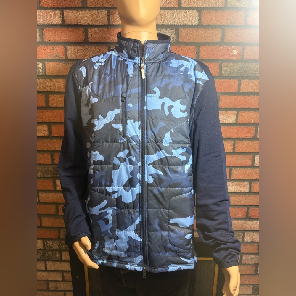 RLX Ralph Lauren Golf Jacket Quilted Wool Blend Full Zip Camo Blue Men's Sz. XXL
